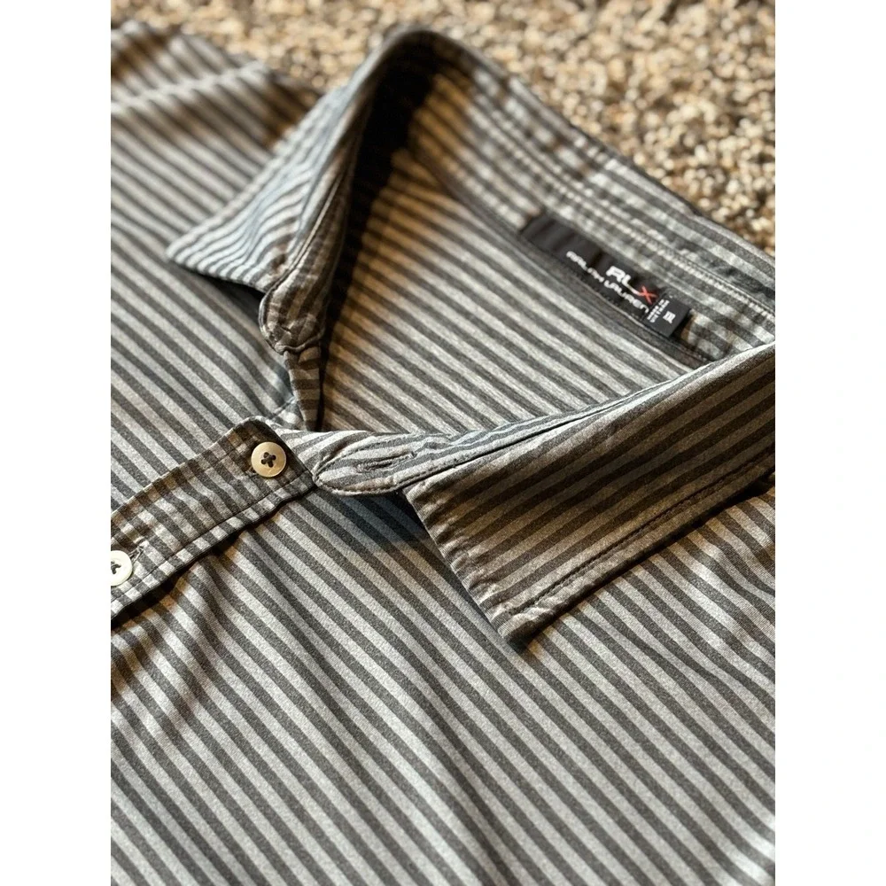 RLX Ralph Lauren Polo ShirtMen's XXL Short Sleeve Gray StripeMoisture WickingC15